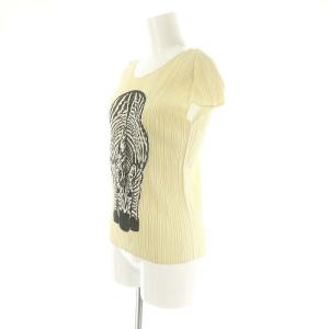 PLEATS PLEASE ISSEY MIYAKE イッセイミヤケ しまうま柄 カットソー プリーツ 3 イエローベージュ