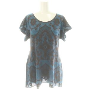 イッセイミヤケ A.POC ニットトップス ニットソー 総柄 半袖 クルーネック フレア 3 ネイビーブルー