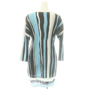 PLEATS PLEASE ISSEY MIYAKE イッセイミヤケ ストライプ 7分袖 クルーネック チュニックカットソー 3 水色 黒 白