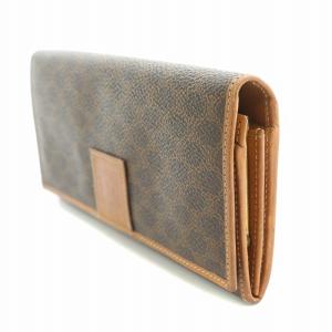 CELINE ヴィンテージ 長財布 ロングウォレット 二つ折り レザー ロゴ トリオンフ マカダム柄 茶 ブラウン