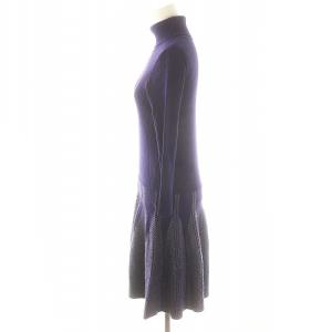 LANVIN en Bleu ニットワンピース 膝丈 タートルネック 長袖 38 紫 パープル