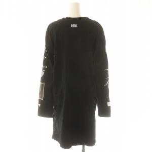 DIESEL 袖ファスナープリント刺繍カットソー ロング 長袖 M 黒 ブラック