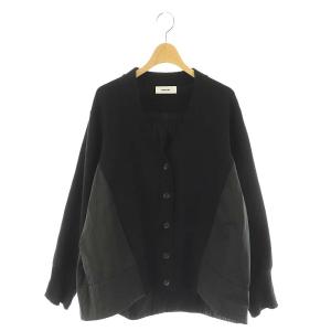 キルティングドッキングニットカーディガン 長袖 Vネック F 黒 ブラック /YQ OS