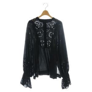 コットンレースブラウス 長袖 刺繍 プルオーバー 黒 ブラック /DO OS