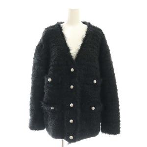 24SS フェザーツイードニットカーディガン 長袖 36 黒 ブラック