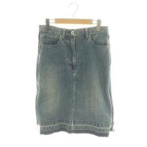 サイドジップフレアデニムスカート タイトスカート 膝丈 カットオフ 2 青 ブルー /ES OS