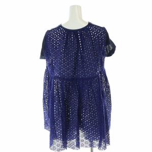 sacai バックレース切り替えトップス カットソー 半袖 ポケット 麻 リネン 2 M 青 ブルー 紺 ネイビー