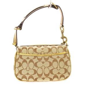 COACH シグネチャー ハンドバッグ 総柄 ベージュ 金色 1495