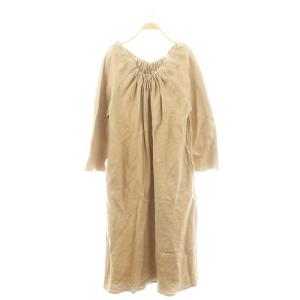 attentive dress ドレス ワンピース 長袖 ロング マキシ丈 麻 リネン ベージュ /KO