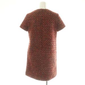 YOKO CHAN YOKOCHAN ツイードワンピース ひざ丈 半袖 38 赤 レッド マルチカラー /DF OS