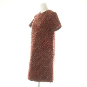 YOKO CHAN YOKOCHAN ツイードワンピース ひざ丈 半袖 38 赤 レッド マルチカラー /DF OS