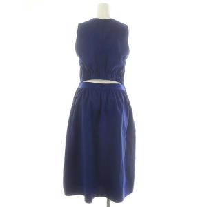 LACOSTE バックオープンタンクトップドレス ワンピース ロング ミモレ丈 ノースリーブ 38 青 ブルー