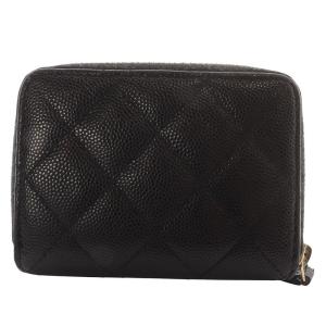 CHANEL 22C マトラッセ クラシック ココマーク ジップコインケース キャビアスキン ブラック 22番台