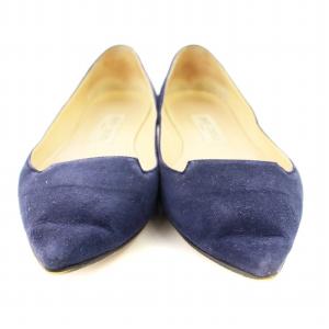 JIMMY CHOO パンプス スエード ローヒール ポインテッドトゥ 37 紺 /MM OF