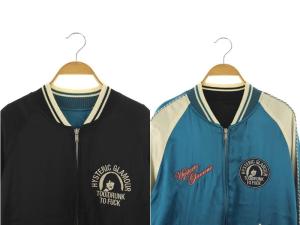 HYSTERIC GLAMOUR シルク girl 刺繍 リバーシブル ジャケット L ターコイズブルー 4AB-1203