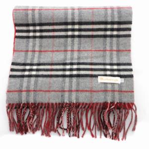 burberrys vintage マフラー フリンジ ウール チェック グレー レッド