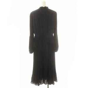 CELFORD 23SS ブロッサムチュールワンピース 長袖 ロング プリーツ 38 紺 ネイビー