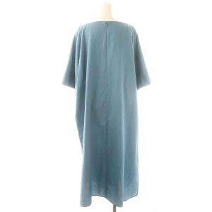ADORE プリペラドビーカフタンワンピース ロング 七分袖 キーネック リネン混 38 サックスブルー