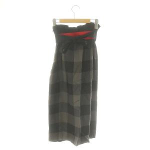 ADORE 大判チェック サイドボタン スカート ロング ミモレ丈 タイト ベルト付き 36 黒 ブラック グレー