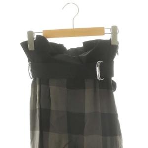 ADORE 大判チェック サイドボタン スカート ロング ミモレ丈 タイト ベルト付き 36 黒 ブラック グレー