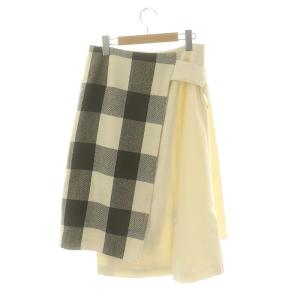 ADORE ラップスカート ロング アシンメトリー チェック 切替 36 アイボリー カーキ