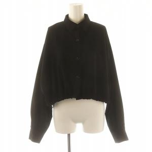 23AW Drawstring short SH ショートシャツ 長袖 ストライプ クロップド F 黒