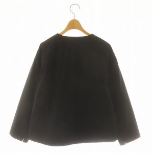 LACOSTE パデッドショートコート ノーカラー ジップアップ 総裏地 34 黒 ブラック