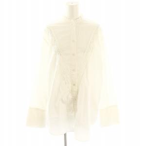 Vレースシャツ ブラウス 長袖 バンドカラー F 白 ホワイト /DF OS