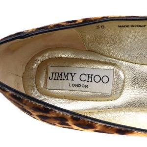 JIMMY CHOO WHIRL フラットシューズ パンプス レオパード ハラコ 38 25cm 茶 ブラウン 黒 ブラック