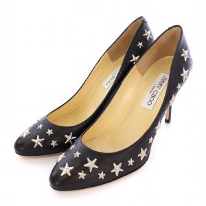 JIMMY CHOO GILBERT パンプス ピンヒール スタッズ スター 星モチーフ 靴 シューズ 37.5 黒 ブラック