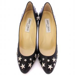 JIMMY CHOO GILBERT パンプス ピンヒール スタッズ スター 星モチーフ 靴 シューズ 37.5 黒 ブラック