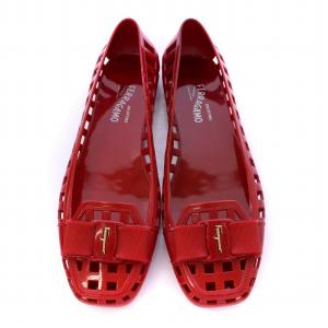 Salvatore Ferragamo FLAMINGO フラミンゴ ヴァラ ラバーシューズ フラットシューズ メッシュ 靴 8 赤 レッド