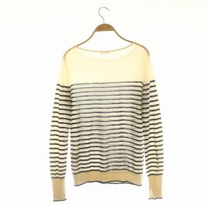 TOMORROWLAND ビー TB カシミヤ マリンボーダー ラウンドネックプルオーバー ニット セーター 薄手 長袖 アイボリー 黒 ブラック