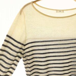 TOMORROWLAND ビー TB カシミヤ マリンボーダー ラウンドネックプルオーバー ニット セーター 薄手 長袖 アイボリー 黒 ブラック