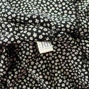 Ron Herman フラワープリントガウン ワンピース ロング 長袖 サテン ラップ ベルト付 黒 ブラック