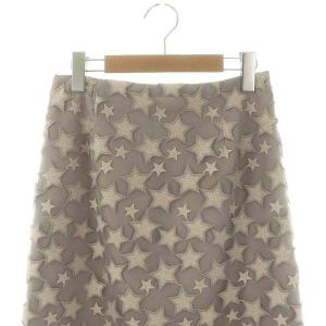 ANAYI 22SS ターエンブロイダリーAラインスカート ロング フレア 星刺繍 36 グレー ライトグレー