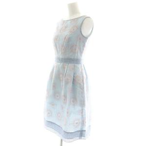 TOCCA フラワー刺繍 オーガンジー ノースリーブワンピース 膝丈 00 ライトブルー ピンク