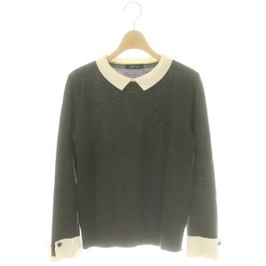 ベーシック basic 襟付き バイカラー ニット セーター 長袖 ウール混 36 緑 グリーン /MF