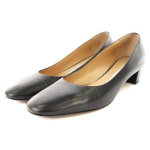 スクエアトゥパンプス ローヒール 本革 38 黒 PF20-2003