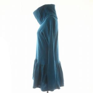 BURBERRY BLUE LABEL タートルネック ニット セーター チュニック 長袖 ロゴ刺繍 ウール 38 ターコイズブルー