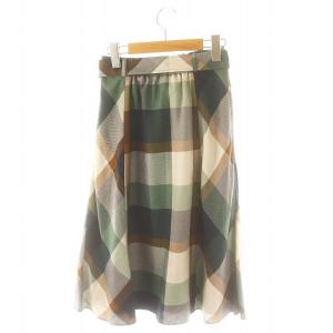 BLUE LABEL CRESTBRIDGE フレアスカート ロング チェック ベルト付き 36 紺 緑 グレー 茶
