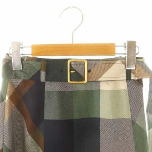 BLUE LABEL CRESTBRIDGE フレアスカート ロング チェック ベルト付き 36 紺 緑 グレー 茶
