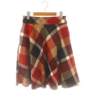 クレストブリッジチェック フレアスカート 膝丈 ウール 38 赤 黒 ベージュ 白 /NR OS