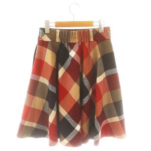 BLUE LABEL CRESTBRIDGE クレストブリッジチェック フレアスカート 膝丈 ウール 38 赤 黒 ベージュ 白 /NR OS