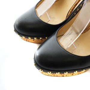 Christian Louboutin パンプス ウェッジソール オープントゥ スタッズ レザー 黒 ブラック