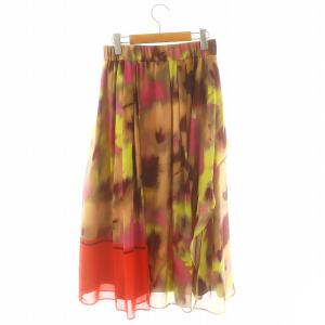 ADORE 24AW スマッジフラワープリントスカート フレア ロング 36 ベージュ ? ボルドー /HK OS