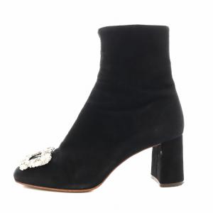 DIANA ビジューショートブーツ チャンキーヒール スエード 23.0cm 黒 ブラック 66264 /AN9 OF
