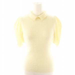 22AW 衿付きウールニットプルオーバー セーター 半袖 パフスリーブ 36 オフホワイト