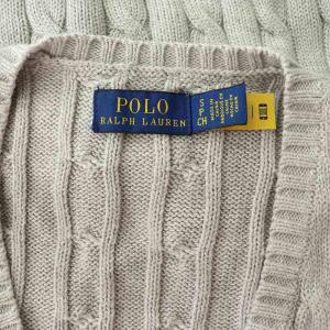POLO RALPH LAUREN ケーブルニット Vネック セーター 長袖 ロゴ刺繍 コットン SP グレー