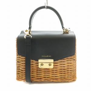 2WAY カゴバッグ かごバッグ ハンドバッグ ショルダーバッグ レザー 切替 編み込み 茶 ブラウン